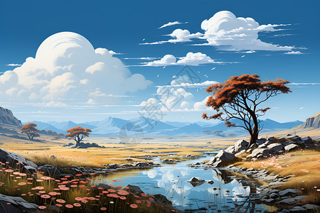 广袤宁静的草原背景图片