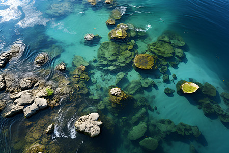 清澈海水下的礁石背景图片