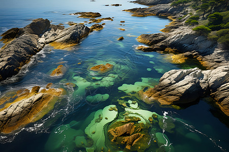 海湾里的岩石背景图片