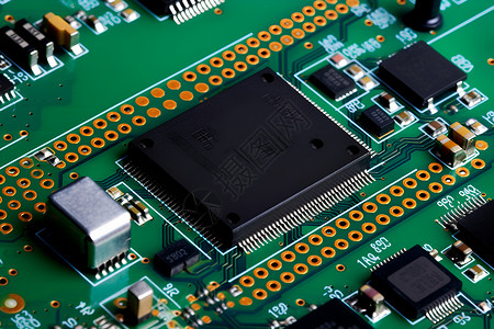 闪存微处理器及电子元件的电路板特写背景