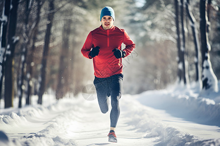 冬日林中奔跑的运动者背景图片