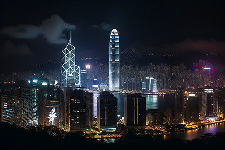 璀璨发光的夜晚现代化都市建筑背景图片