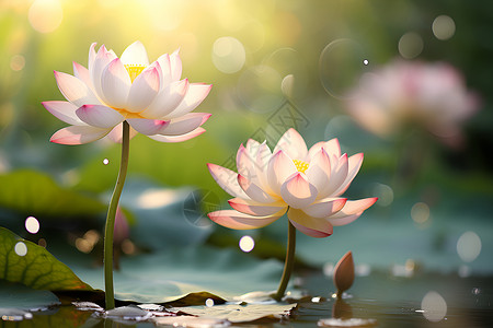 夏季池塘中绽放的美丽莲花背景图片
