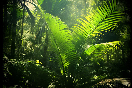 绿色森林棕榈叶子高清图片