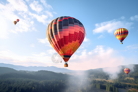 飞跃山林的热气球背景图片
