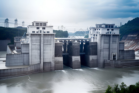 水库闸门壮观的水库大坝建筑背景