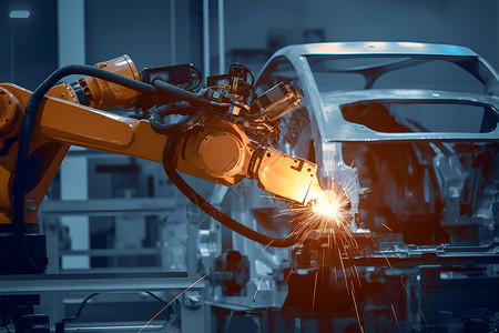 智能汽车自动驾驶自动化生产的汽车工厂背景