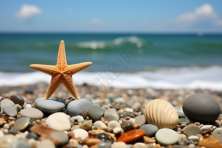 夏季海滩上的海星背景图片