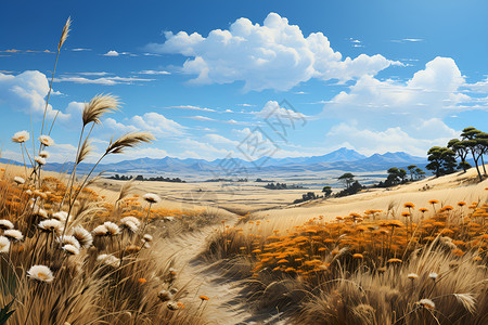 荒野风景内蒙古草原的绝美风景插画