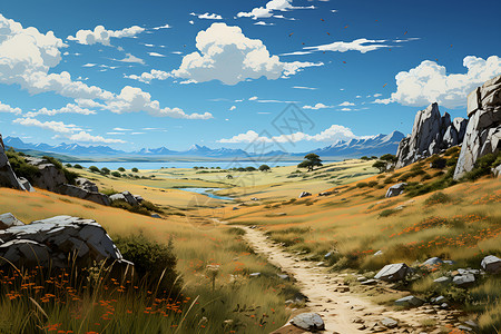 草原的壮丽风光插画背景图片