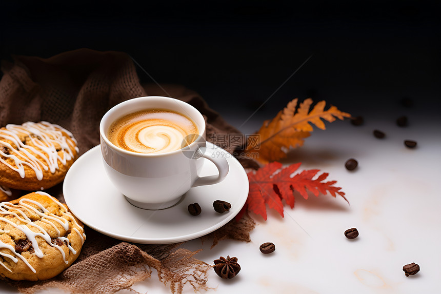 秋天早晨的咖啡图片