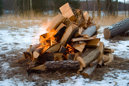 冬季取暖的柴火背景图片