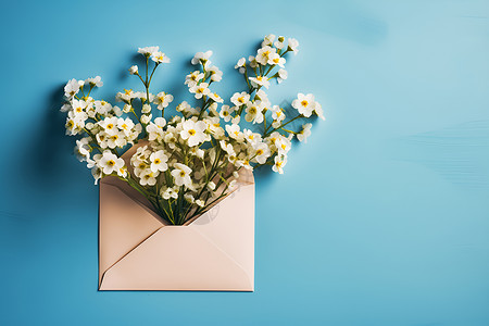 手绘花束与信信封里的一束花背景