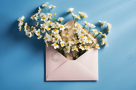 手绘花束与信一束雏菊装在一个信封里背景
