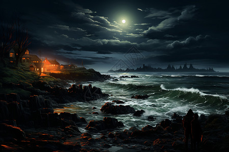 夜晚的海边背景图片