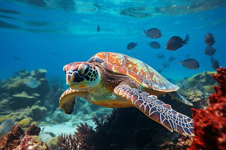 剪纸风海洋生物海底世界的海龟背景