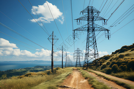 电力输送乡村的电力运输电力塔背景
