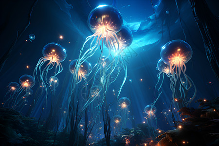 神秘发光的水母背景图片