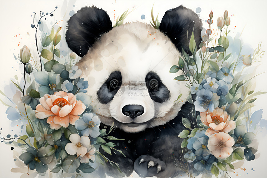 熊猫水彩画图片
