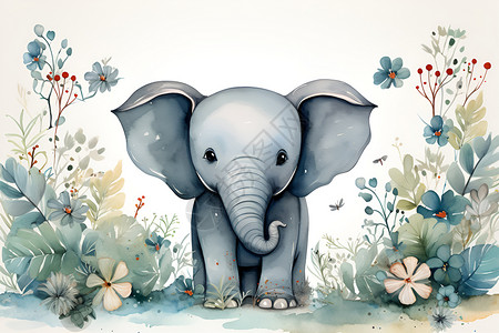 大象标签边框大象数码绘画插画
