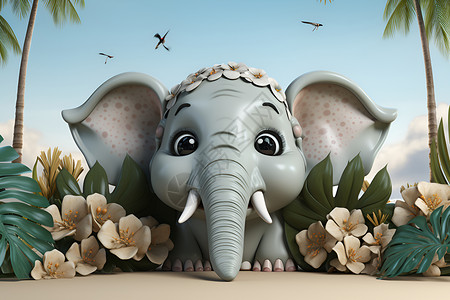 创意抽象边框大象花环之梦插画