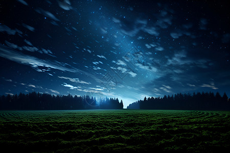 夜空下的草地与树木幻化宇宙设计图片