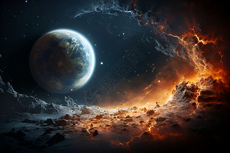 宇宙中月球和地球背景图片