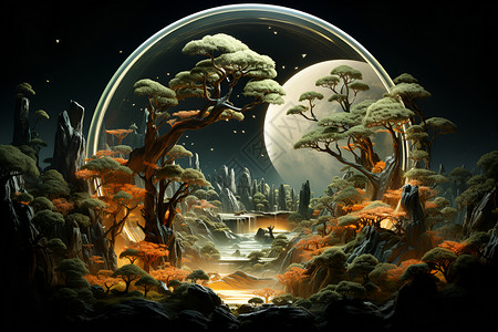 探月之旅奇幻之旅月下森林背景