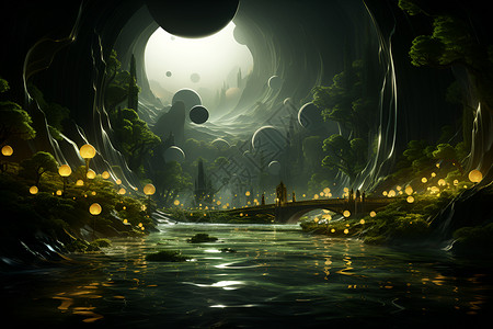 夜晚的森林江上明珠设计图片