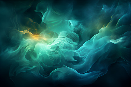 微风中飘荡的绿蓝色烟雾背景图片