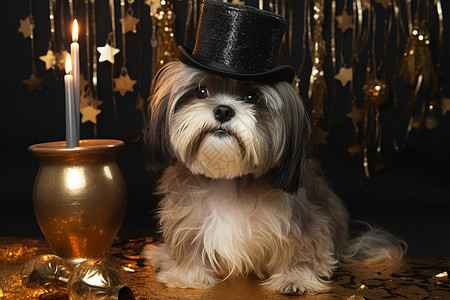新年狗仔戴高帽背景图片
