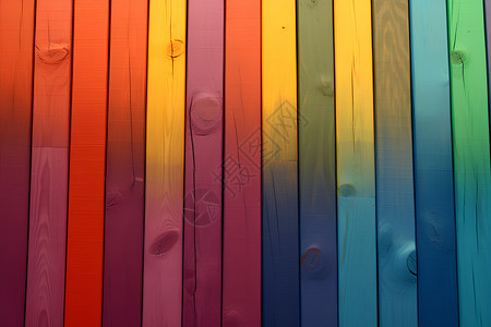 彩虹色的木制栏杆背景图片