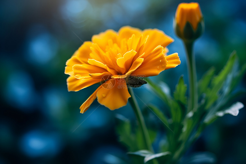 花园绽放的万寿菊花朵图片