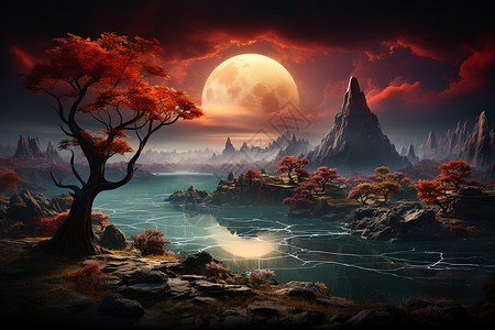 红月如画的美景高清图片