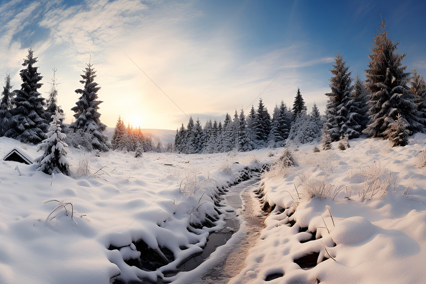 冬天山间雪景图片