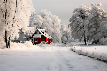 银装素裹的冬日小屋背景图片