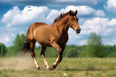 草地上被奔跑的马背景图片