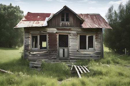 农村风格废墟中的老房子背景
