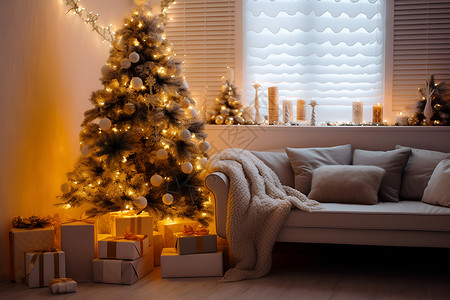 圣诞树前的客厅背景图片