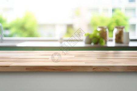 厨房木板窗台上空无一物背景
