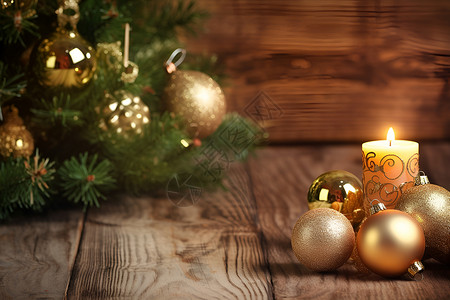 圣诞树上的烛光与装饰品背景图片