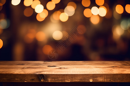 圣诞欢乐购木桌与闪烁的光线背景