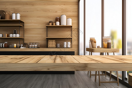 房间里的木质桌子背景图片