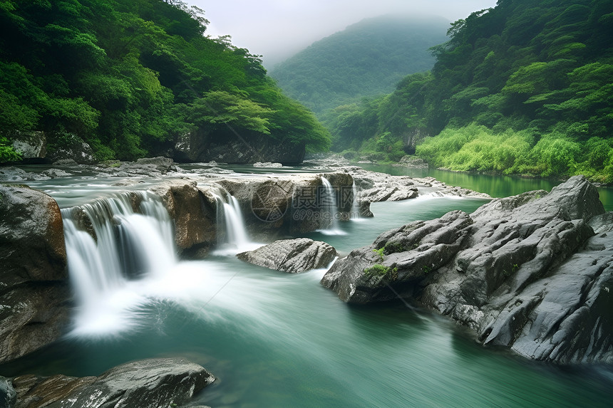 石头中流动的水流图片