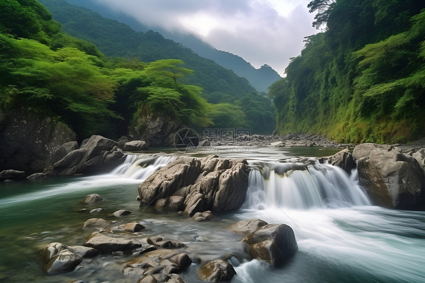 森林中的瀑布流水图片