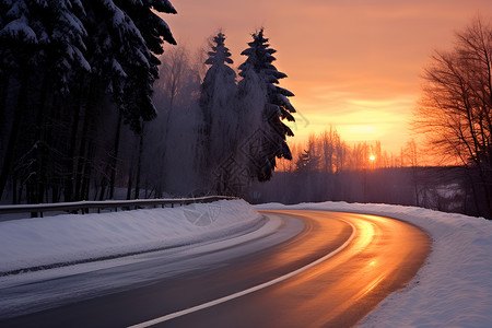 雪中公路背景图片