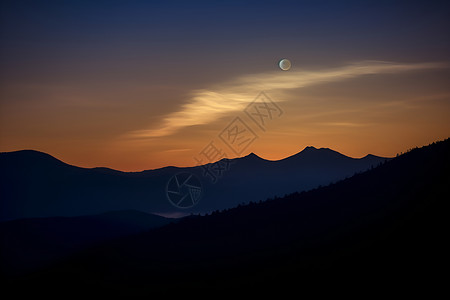 月亮上垂钓山脉上的星月背景