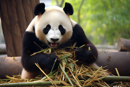 户外可爱的熊猫动物背景图片