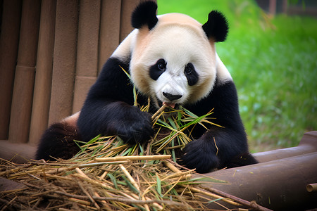 正在吃竹子的熊猫背景图片
