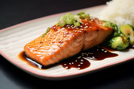 美味多汁的日式照烧鲑鱼高清图片